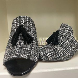 Lagerfeld black and white tweed mule  with tassel